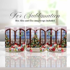 Christmas Mug Sublimation Design, 11oz 12oz and 15oz Coffee Mug Wrap Templates