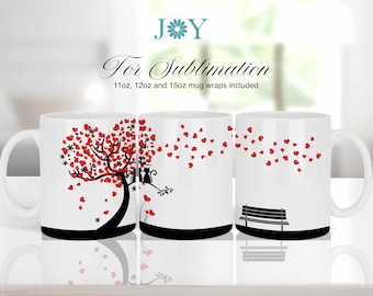 Cats in Love Scene Sublimation Designs for Mugs,  Digital Mug Wrap Template, Cats Love Coffee Mug Design PNG, Valentines Mug Press Template