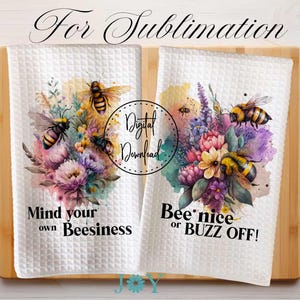 Funny Bees Kitchen Towel Digital Download Sublimation Designs - Dish Towel PNG - Tea Towel Design