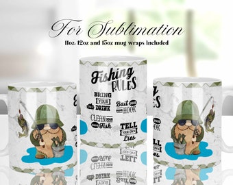 Mug Press Sublimation Design, Fishing Instant Download Coffee Mug PNG, Sublimation Mug Full Wrap Template, Gnomes Digital 11oz 12oz 15oz Mug