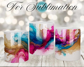Mug Sublimation Design, Alcohol Ink Coffee Mug PNG, Sublimation Mug Full Wrap Template, Digital Download 11oz 12oz 15oz Mug Templates
