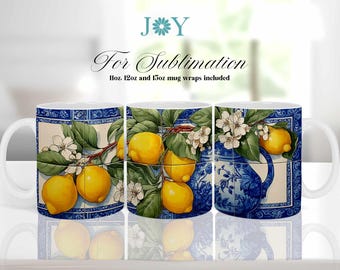Blossom Lemons Mug Wrap Sublimation Design for 11oz, 12oz and 15oz Coffee Mugs - Instant Digital Download