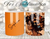 Afro Girl Instant Download Mug Sublimation Design, Digital Coffee Mug PNG, Mug Full Wrap Template, 12oz and 15oz Mug Templates, Mug PNG