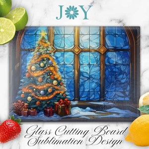 Christmas Tree Stained Glass Cutting Board Sublimation Design, Glass Cutting Board PNG, Digital Instant Download Glass Cutting Board
