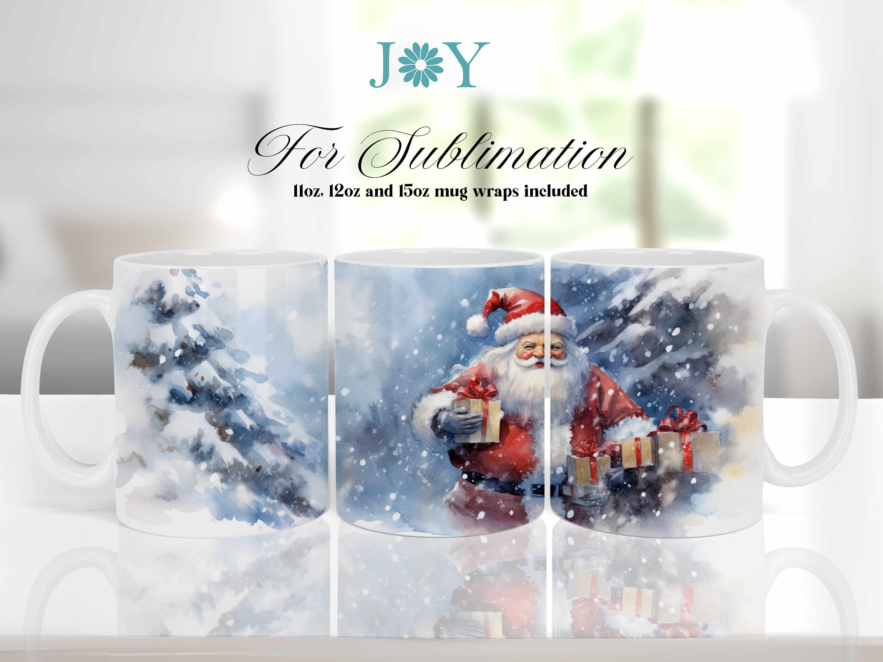 Christmas Coffee Mug Wrap Sublimation Design, Santa Claus Digital Download 11oz 12 oz & 15oz Mug Wrap PNG Templates
