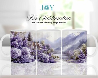 Purple House Mug Wrap Sublimation Design for 11oz, 12oz and 15oz Mug Sizes - Instant Digital Download Coffee Mug Templates