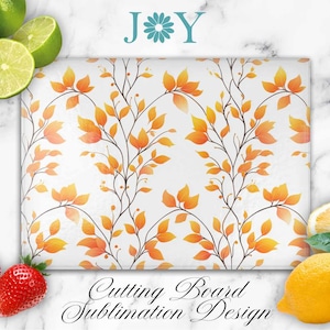 Glass Cutting Board Vintage Leaves Sublimation Design, Glass Cutting Board Digital Download PNG, Glass Cutting Board Template