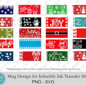 Pu&ograve; includere: Un set di 16 disegni per tazze di Natale con vari temi natalizi, tra cui "Buon Natale", "Credere", "Gioia", "Ho Ho Ho" e "Lascia nevicare". I disegni sono in una variet&agrave; di colori, tra cui rosso, verde, blu e bianco. I disegni sono perfetti per creare tazze personalizzate per il periodo natalizio.