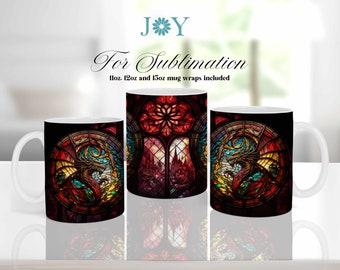 Mug Sublimation Designs, Dragon Mug Wrap Template, 11 oz 12 oz 15 oz Coffee Mug PNG, Digital Download Mug Wrap Template, Sublimation PNG