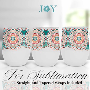 Mandalas Sublimation Designs for 12oz Wine Tumblers, Digital Sublimation Wine Tumbler, Wine Tumbler Design Straight and Tapered Templates