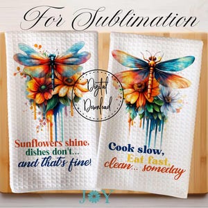 Funny Dragonflies Kitchen Towel Digital Download Sublimation Designs - Dish Towel PNG - Tea Towel Design