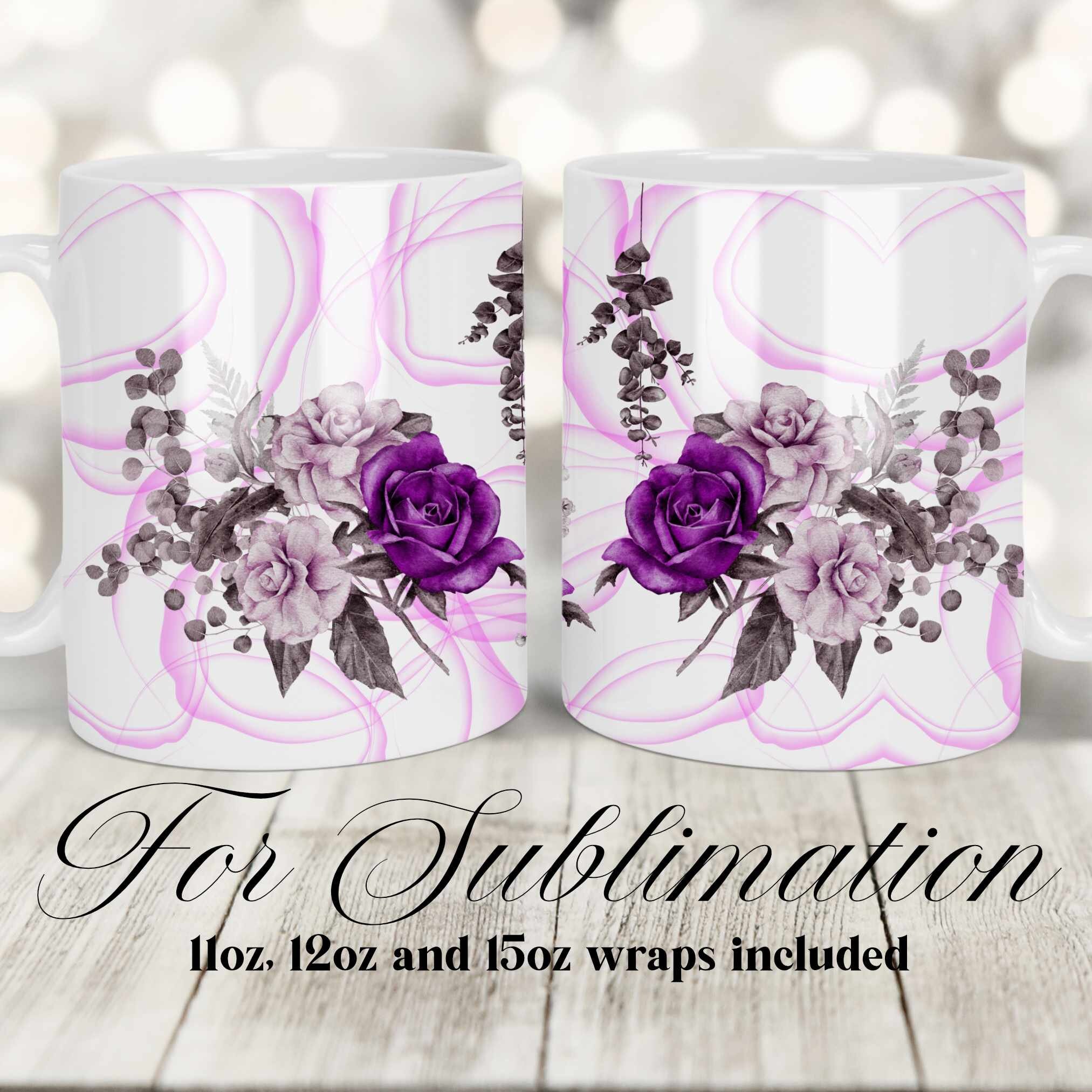 Violet Flower Design Mug Sublimation-11oz & 15oz (2012621)