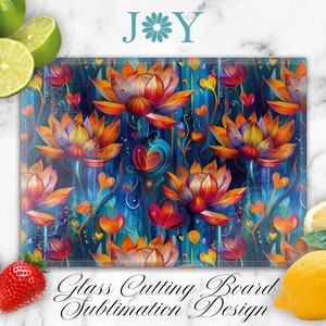 Flowers Cutting Board Sublimation Design, Glass Cutting Board PNG, Faux Stained Glass Cutting Board Template