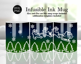 Weihnachtsbecher Vorlage SVG, Cricut Mug Press SVG Design, Schlittenbecher SVG, Kaffeetasse SVG, Mug Infusible Wrap, 12 Unzen und 15 Unzen Bechervorlagen