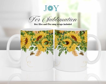Sunflowers Mug Template, Instant Download Mug Press Template, Digital Coffee Mug PNG, Mug Wrap Sublimation Design, Sublimation Mug Wrap