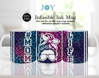 Pressa per tazze Cricut SVG, Cricut Designs, Pressa per tazze Mom Life SVG, Modello per tazza Mum Wrap, Tazza da caffè SVG, Modello per tazza Cricut, Infusible Wrap SVG
