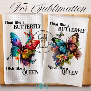 Funny Butterflies Kitchen Towel Digital Download Sublimation Designs - Dish Towel PNG - Tea Towel Design
