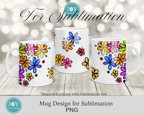 Art Pop Flower, Sublimation Designs for Mugs, Coffee Mug PNG, Mug Wrap  Template, Sublimation PNG, Mug Press Sublimation Designs, Mug PNG 