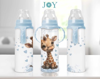 Baby Giraffe 8oz Baby Bottle Wrap Sublimation Design, Instant Digital Download Baby Bottle Template PNG for Sublimation