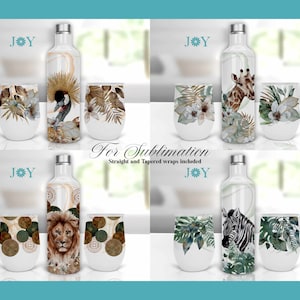 Bundle Animals Wine Set Sublimation Designs, Instant Digital Download Wine Wraps PNG, 12oz Wine Tumblers Templates