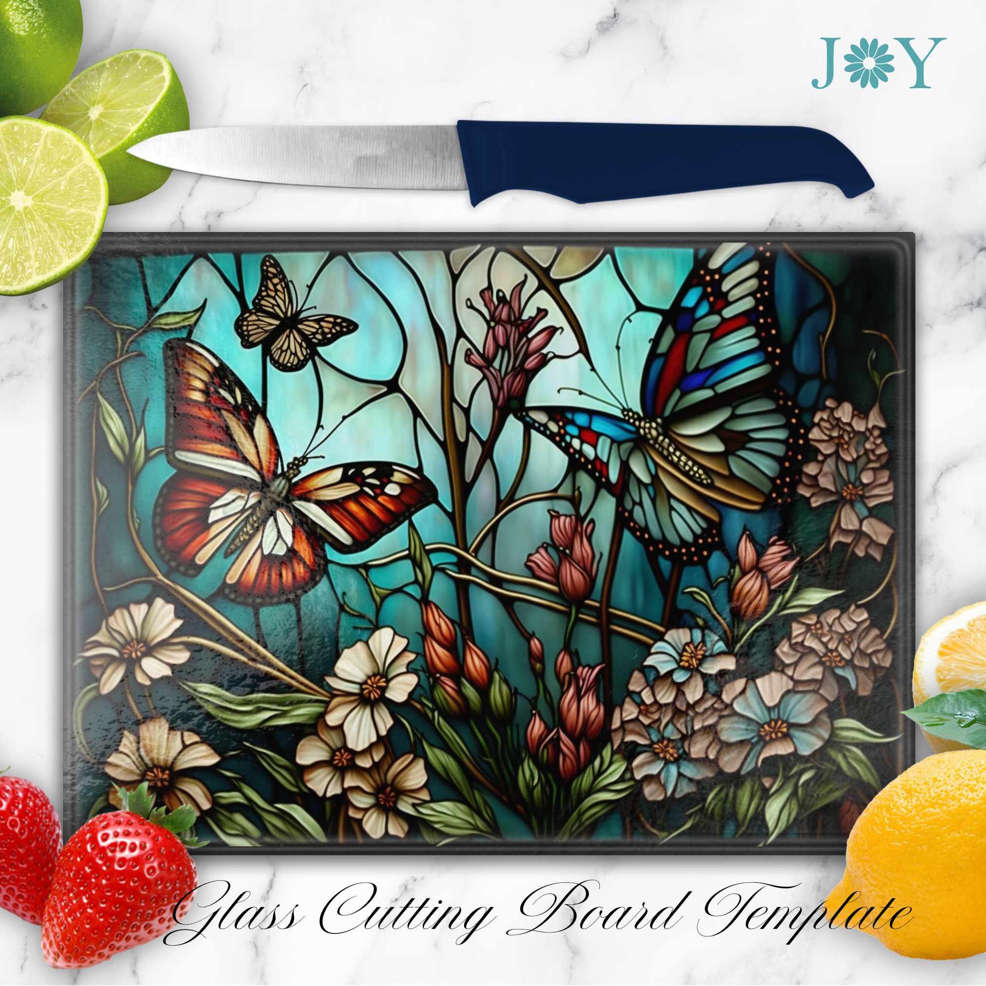 Watercolor Butterfly Glass Cutting Board Hot Plate Trivet