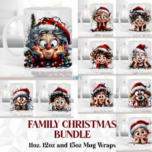 Christmas Family Bundle Sublimation Designs for 11oz, 12oz and 15oz Coffee Mugs - Digital Instant Download Mug Wraps PNG
