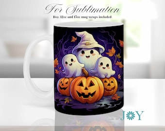Tasse à café Halloween PNG, modèles de tasse 11 oz 12 oz 15 oz, téléchargement immédiat numérique Mug Sublimation Design, emballage de Mug Sublimation fantasmagorique