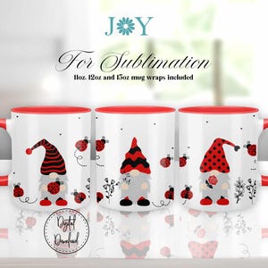 Lady Bug Gnomes, Sublimation Designs for Mugs, Sublimate Mug Designs, Mug Wrap Template, Coffee Mug PNG, Mug Press PNG, Mug Digital Download