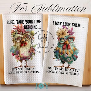 Funny Chickens Kitchen Towel Digital Download Sublimation Designs - Dish Towel PNG - Tea Towel Design