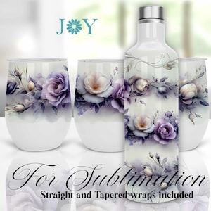 Flowers Wine Tumbler Wraps Sublimation Design - 12oz Wine Tumbler Templates - Instant Digital Download Wine Tumbler PNG