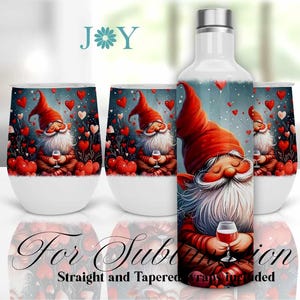 Valentines Gnome Wine Wraps Sublimation Design - 12oz Wine Tumbler Templates - Instant Digital Download Wine Tumbler PNG