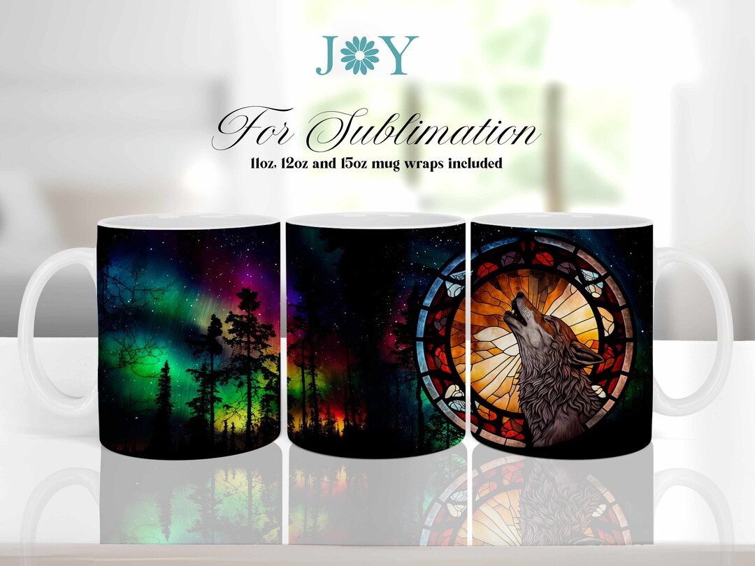 Coffee Mug Wrap Sublimation Design Wolf Digital Instant Download