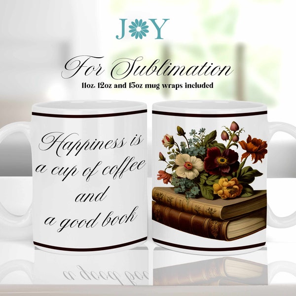 Book Lovers Mug Press Sublimation Design, Vintage Books Coffee Mug PNG, Sublimation Mug Full Wrap Template, Digital 11oz 12oz 15oz Mug