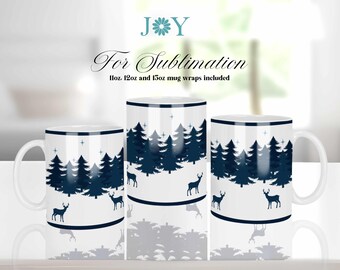Winter Landscape Mug Design, Digital Instant Download 11 oz 12 oz and 15 oz Sublimation Mug Full Wrap Template PNG, Coffee Mug Press PNG