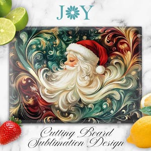 Christmas Santa Glass Cutting Board Sublimation Design, Glass Cutting Board PNG, Digital Instant Download Glass Cutting Board