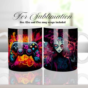 Gamer Controller Coffee Mug Wrap Sublimation Design, 11 oz 12 oz and 15 oz Sublimation Design for Mugs, Mug Sublimation PNG