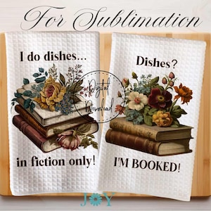 Funny Books Kitchen Towel Digital Download Sublimation Designs - Dish Towel PNG - Tea Towel Design
