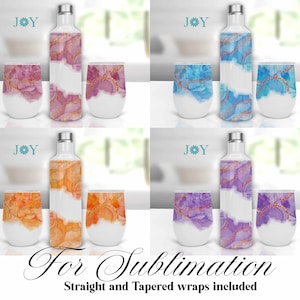 Alcohol Ink Art Bundle Wine Tumbler Sublimation Design - Instant Digital Download 12oz Wine Tumbler Wraps and 17oz Wine Bottle