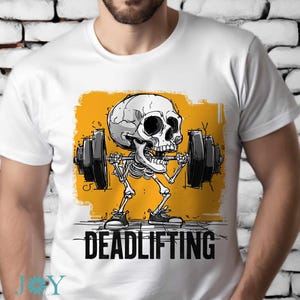 Deadlifting Skeleton PNG – Funny Gym Sublimation Design for Workout Shirts, Weightlifting Mugs, Halloween Gym Decor