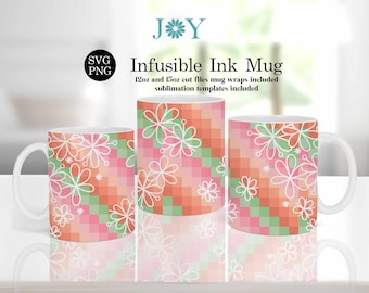Flowers Infusible Ink Coffee Mug Wrap Template Cut File SVG - Digital Instant Download Mug Wrap for 12oz and 15oz Mugs