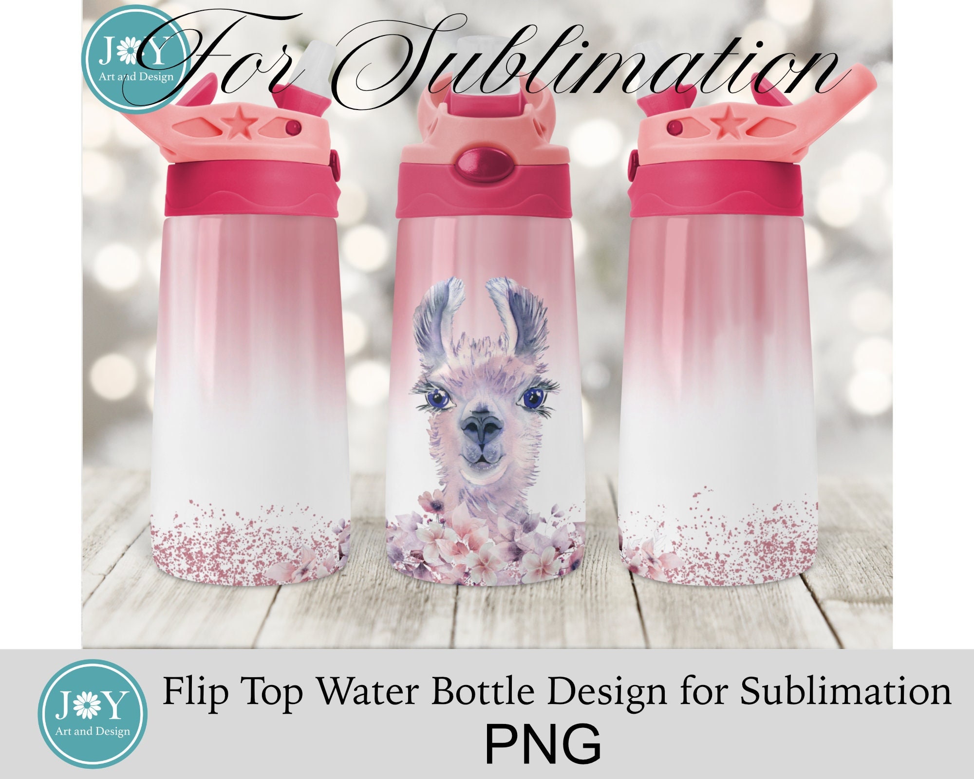 Kids Flip Top Water Bottle, Girls Sippy Cup Sublimation Design Template,  Llamas Digital Download, Waterslide PNG, Instant Digital Download 