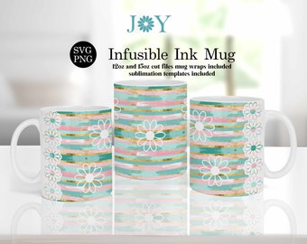 Cricut Mug Press Svg Design for Infusible Ink Sheet, Cricut Wrap Template, Flowers Mug Design, Daisy Infusible Wrap, Coffee Mug SVG