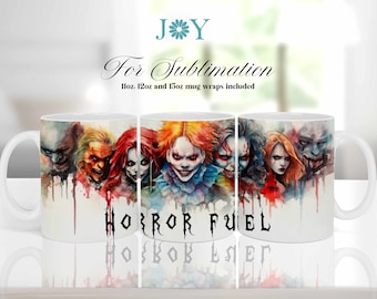 Halloween Kaffeetasse PNG, 11 Unze 12 Unze 15 Unze Becher Vorlagen, digitale Sofort-Download-Becher Sublimation Design, Horror Sublimation Becher wickeln