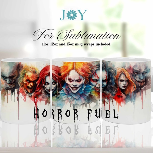 Halloween Coffee Mug PNG, 11oz 12oz 15oz Mug Templates, Digital Instant Download Mug Sublimation Design, Horror Sublimation Mug Wrap