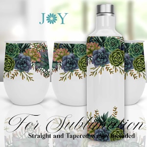 Succulents Wine Set Wrap Sublimation Design, 12oz Wine Tumbler Templates, Instant Digital Download Wine Tumbler PNG