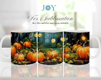 Citrouilles, tasse à café, emballage par sublimation, modèles de tasse à téléchargement instantané numérique 11 oz, 12 oz et 15 oz