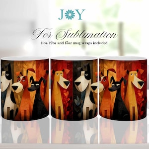 Funny Dogs Mug Wrap Sublimation Design - 11oz, 12oz and 15oz Coffee Mug Wraps Templates - Instant Digital Download