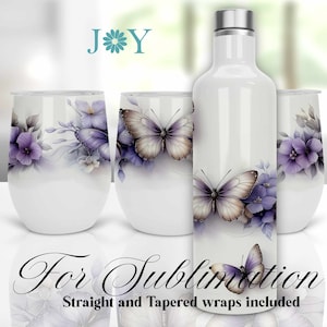 Butterflies Wine Tumbler Wraps Sublimation Design - 12oz Wine Tumbler Templates - Instant Digital Download Wine Tumbler PNG