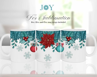 Christmas Mug Wrap Template Holiday Sublimation Design PNG, Christmas Sublimation Mug Press 11oz 12 oz and 15 oz Mug Templates Coffee Mug