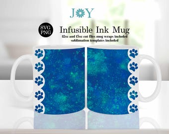 Dog Cat Paw Border Cricut Mug Press Svg, Digital Instant Download Infusible Ink Mug Wrap Template, Cricut Mug Press Coffee Mug Template